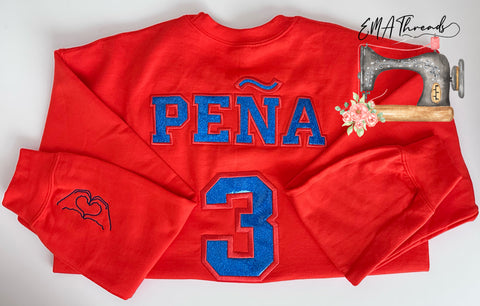 🫶🏽 PEÑA  Glitter Applique Embroidery sweatshirt